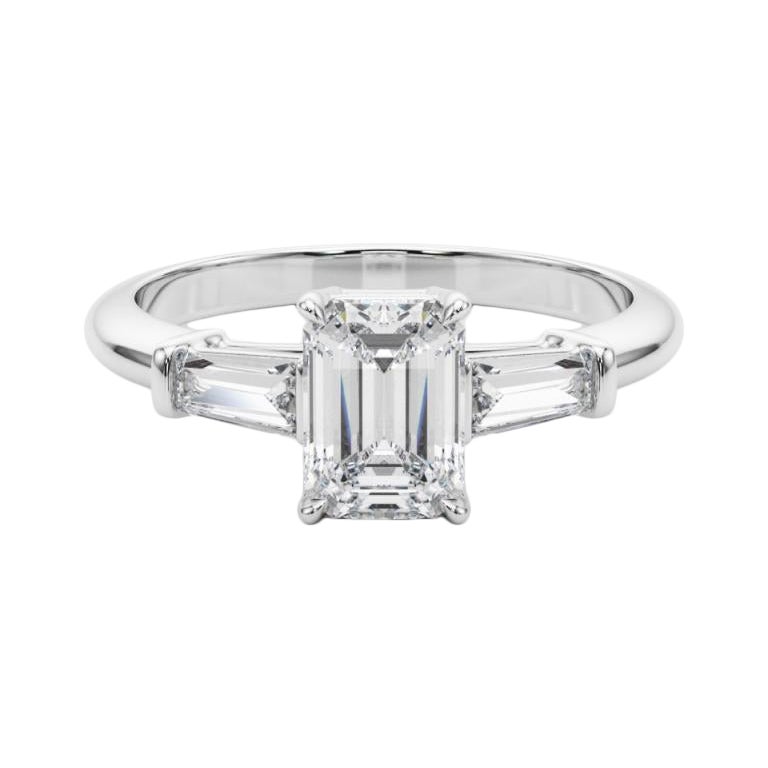 GIA Certified 2.2 Carat Emerald & Baguette Three-Stone Diamond Ring