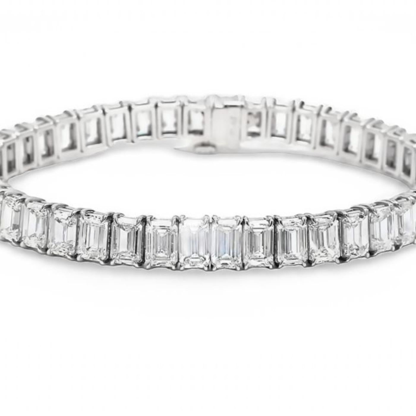 Contemporary GIA Certified 22.75 Carat Emerald Cut Diamond Bracelet 45 GIA Certificates For Sale