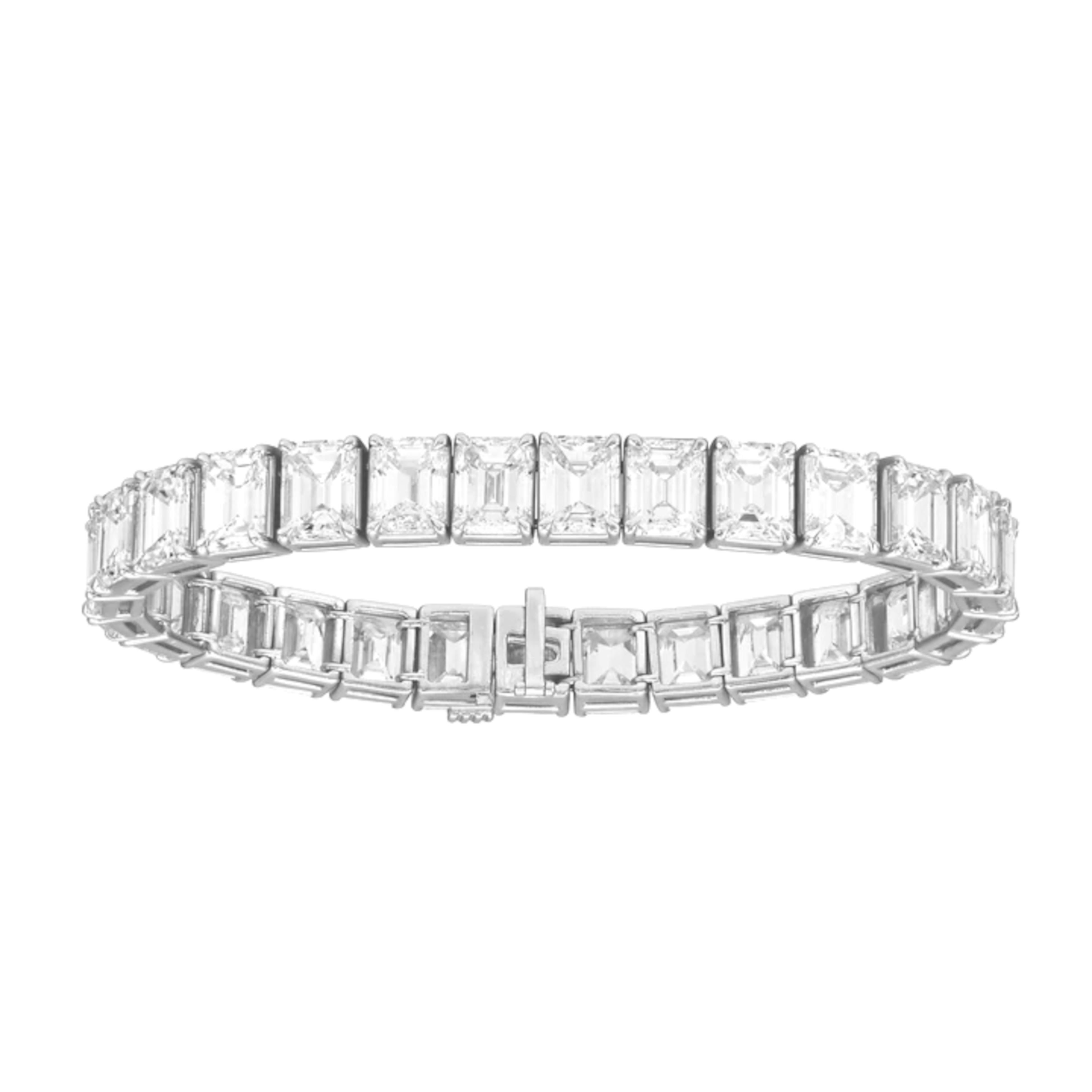 GIA Certified 22 Carat Emerald Cut Diamond Bracelet In Excellent Condition In Chicago, IL