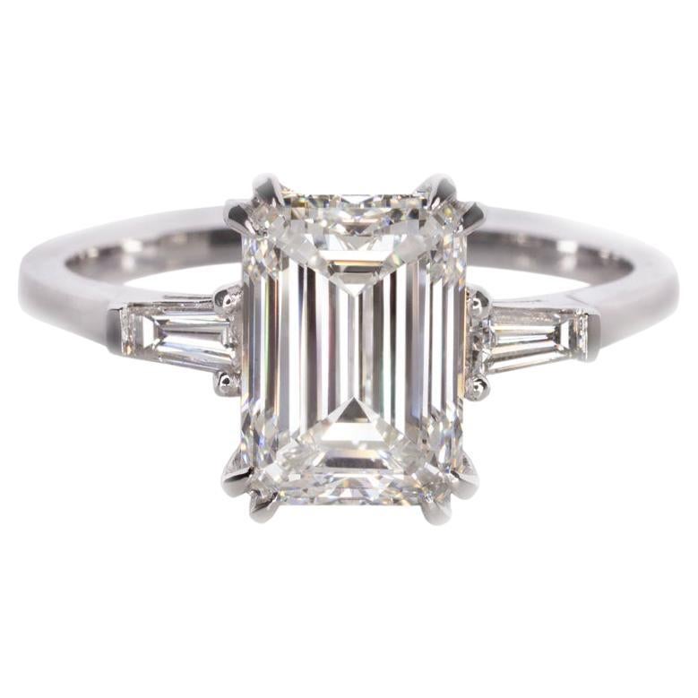 GIA Certified 2.2 Carat Emerald Cut 'main stone' Diamond Ring For Sale