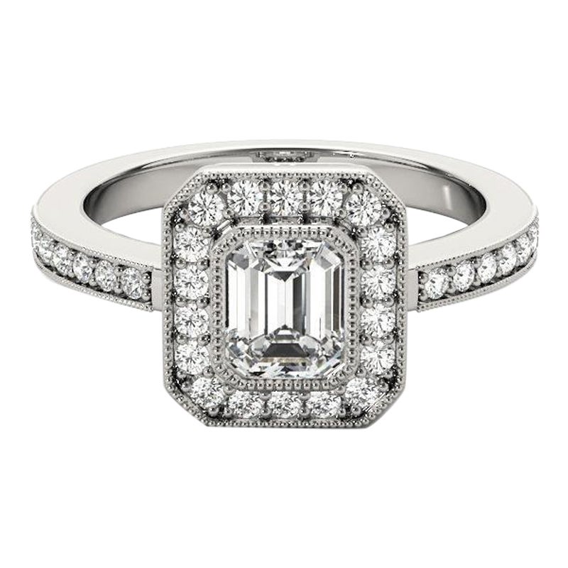 GIA zertifiziert 2,2 Karat Smaragd Halo Milgrain 18K Weißgold Diamantring