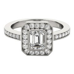 GIA zertifiziert 2,2 Karat Smaragd Halo Milgrain 18K Weißgold Diamantring