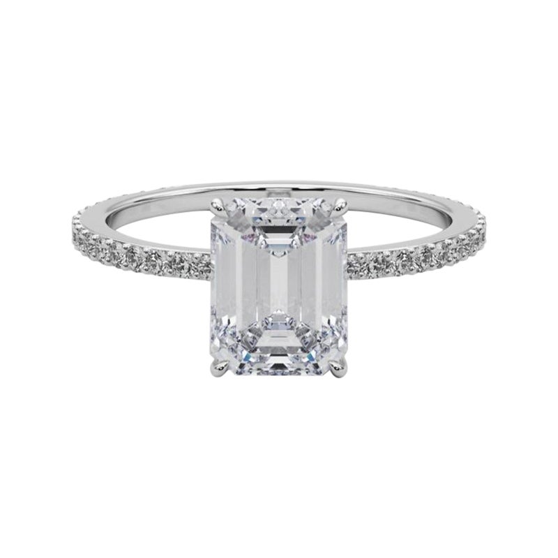 GIA Certificado 2.2 Quilates Esmeralda Oculta Halo Pave Banda Anillo Platino Diamante