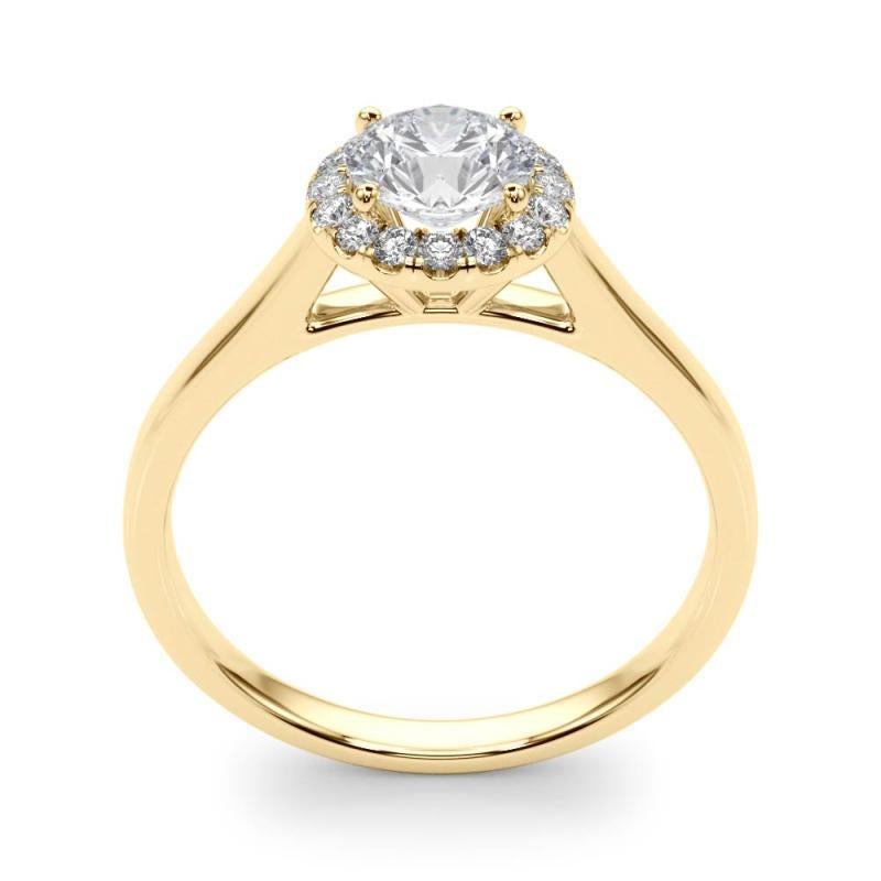 Bague à diamant en or jaune 18 carats certifiée GIA de 2,2 carats Halo Round Cathedral Neuf - En vente à New York, NY
