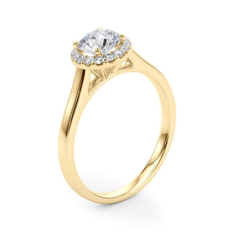 Bague à diamant en or jaune 18 carats certifiée GIA de 2,2 carats Halo Round Cathedral Pour femmes en vente