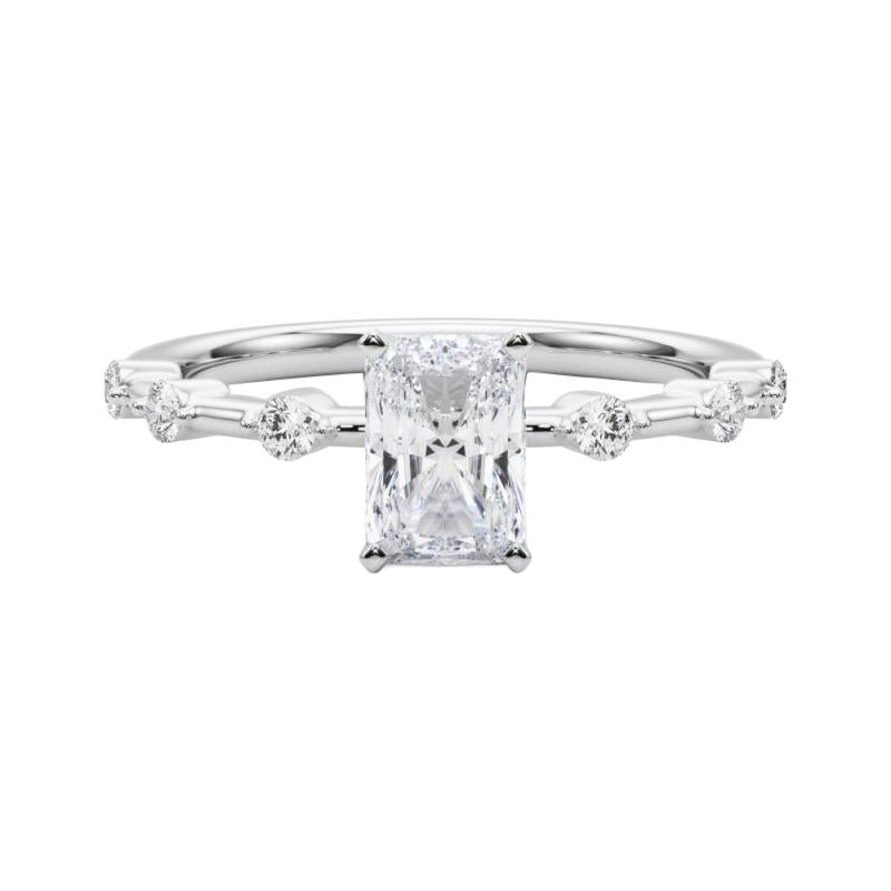 Anillo de diamantes en platino con mango de bambú de 2.2 quilates de diamante radiante certificado por GIA