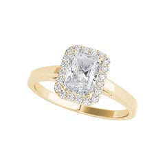 GIA Certified 2.2 Carat Radiant Halo 18K Yellow Gold Diamond Ring