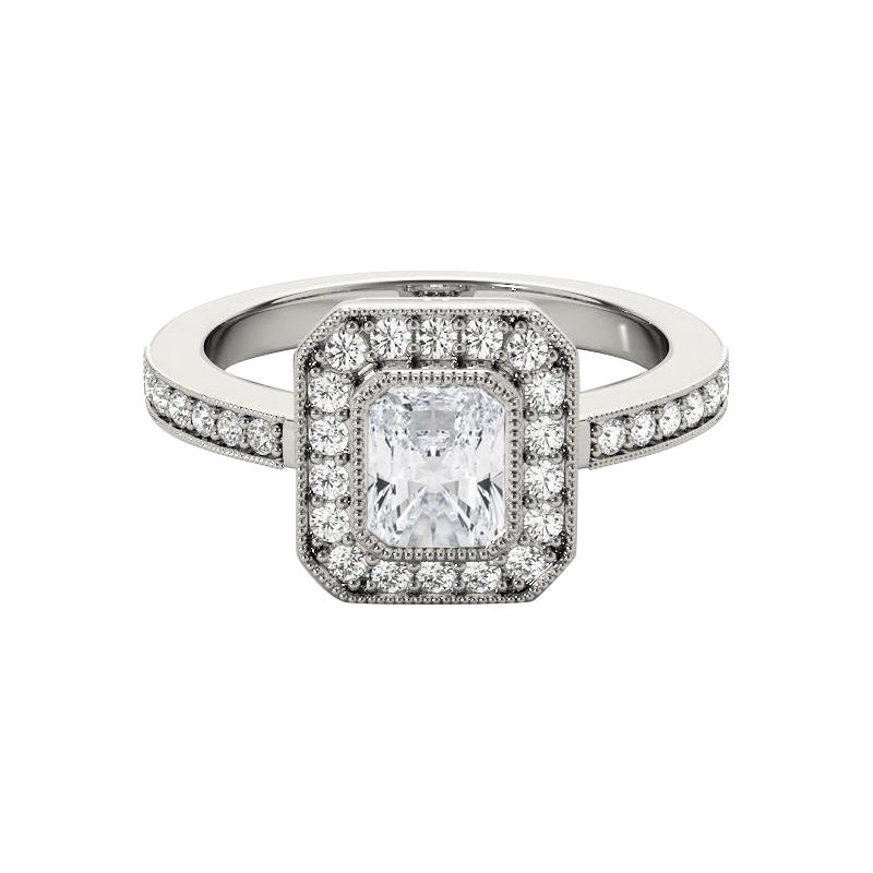 GIA Certificato 2.2 Carati Radiant Halo Milgrain  Anello con diamante