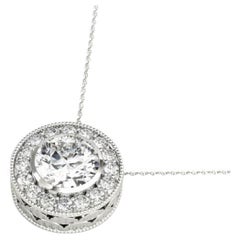 GIA Certified 2.2 Carat Round Diamond Milgrain Halo Pendant Necklace