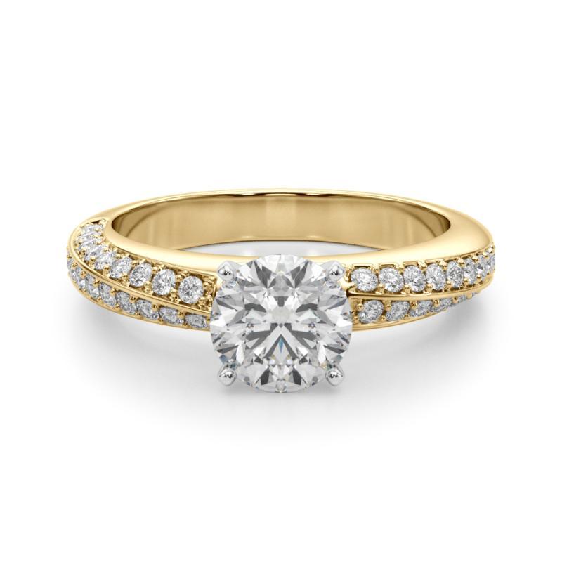 GIA Certified 2,2 Carat Round Diamond Pave Swirl Anello con diamanti in oro giallo 18K In condizioni Nuovo in vendita a New York, NY