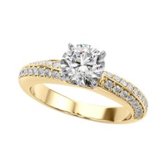 GIA Certified 2.2 Carat Round Diamond Pave Swirl 18K Yellow Gold Diamond Ring