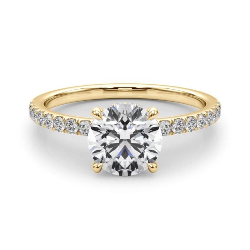 Taglio rotondo GIA Certified 2,2 Carat Round Hidden Halo Pave Anello con diamanti in oro giallo 18K in vendita