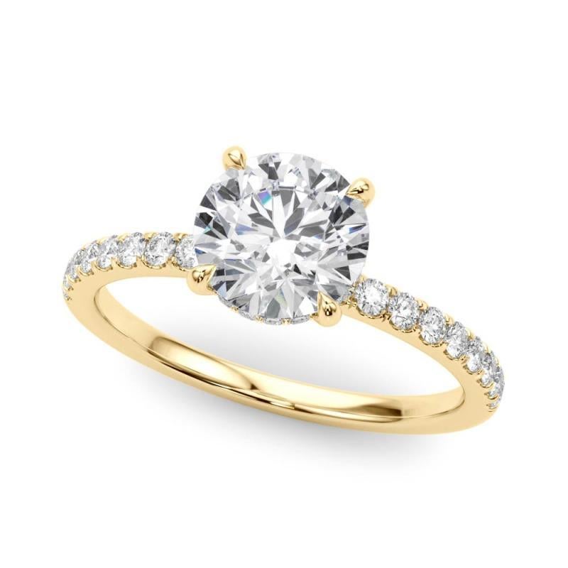 Donna GIA Certified 2,2 Carat Round Hidden Halo Pave Anello con diamanti in oro giallo 18K in vendita