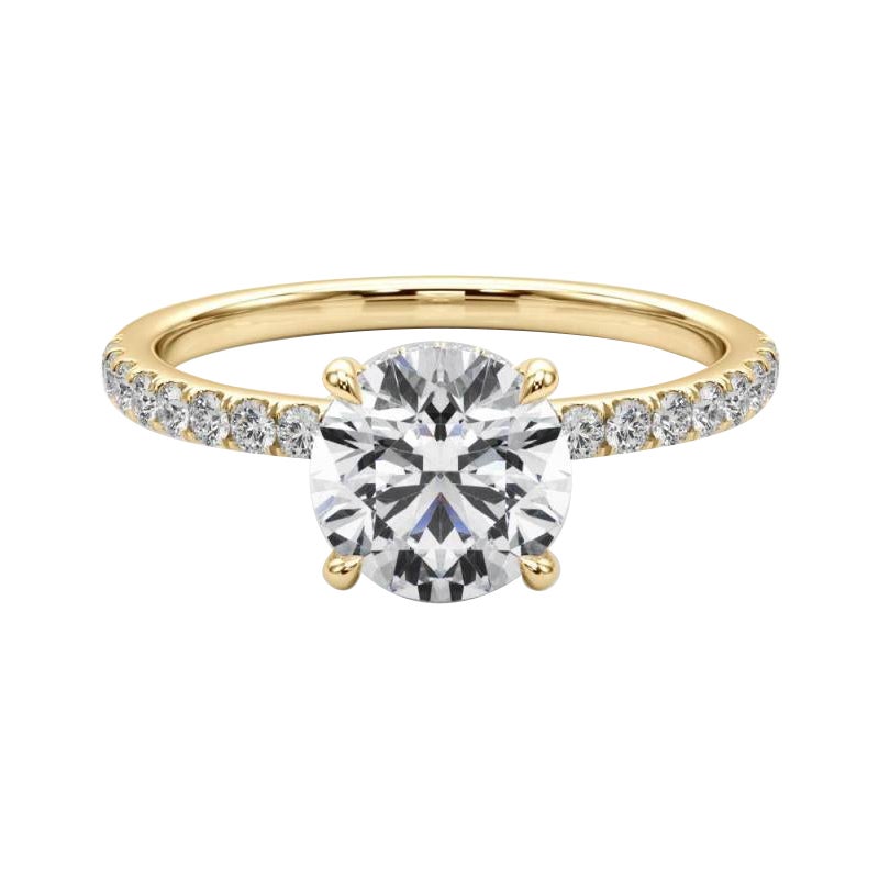 GIA Certified 2,2 Carat Round Hidden Halo Pave Anello con diamanti in oro giallo 18K