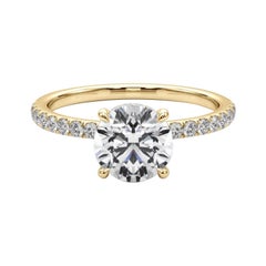 GIA Certified 2,2 Carat Round Hidden Halo Pave Anello con diamanti in oro giallo 18K