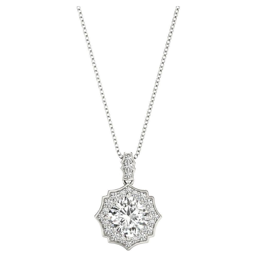 GIA Certified 2.2 Carat Round Starburst Halo White Gold Pendant Necklace For Sale