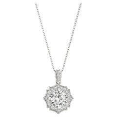 GIA Certified 2.2 Carat Round Starburst Halo White Gold Pendant Necklace GIA Certified 2.2 Carat Round Starburst Halo White Gold Pendant Necklace
