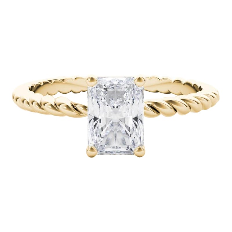 Anillo de diamantes solitario radiante con banda trenzada de 2.2 quilates certificado por el GIA