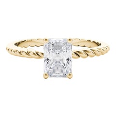 Anillo de diamantes solitario radiante con banda trenzada de 2.2 quilates certificado por el GIA