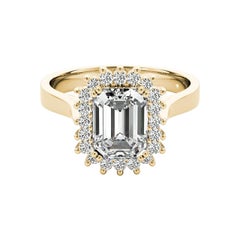 GIA Certified 2.2 Carat Vintage Emerald Halo Cluster Diamond Ring