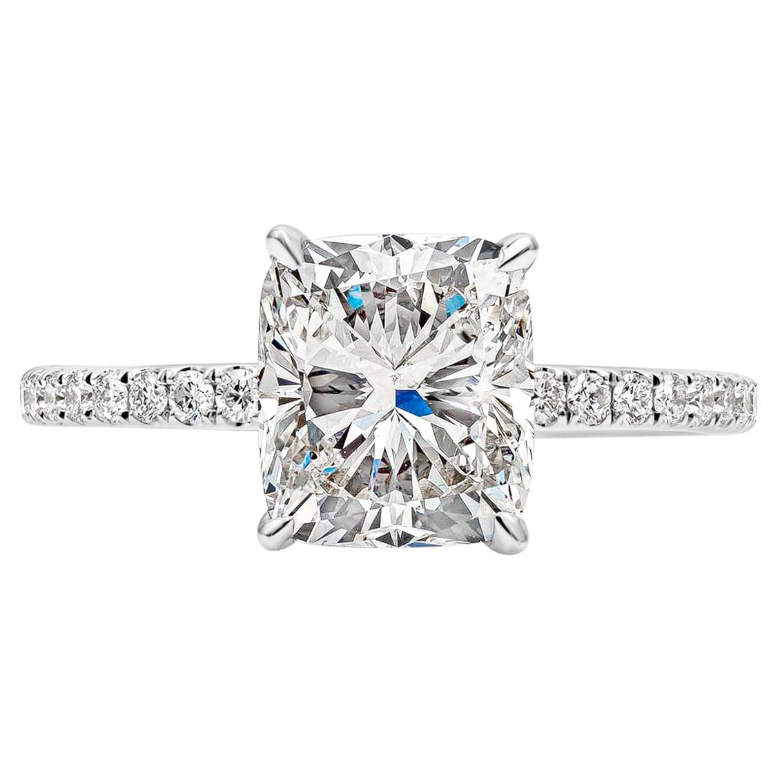 GIA Certified 2.20 Carats Cushion Cut Diamond Engagement Ring with Side Stones