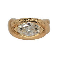 GIA Certified 2.20 Carat Marquise Brilliant Cut Diamond & 18k Yellow Gold Ring