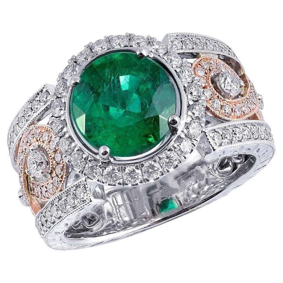 GIA Certified 2.20 Carat Natural Brazilian Emerald 18K Rose and White Gold Ring