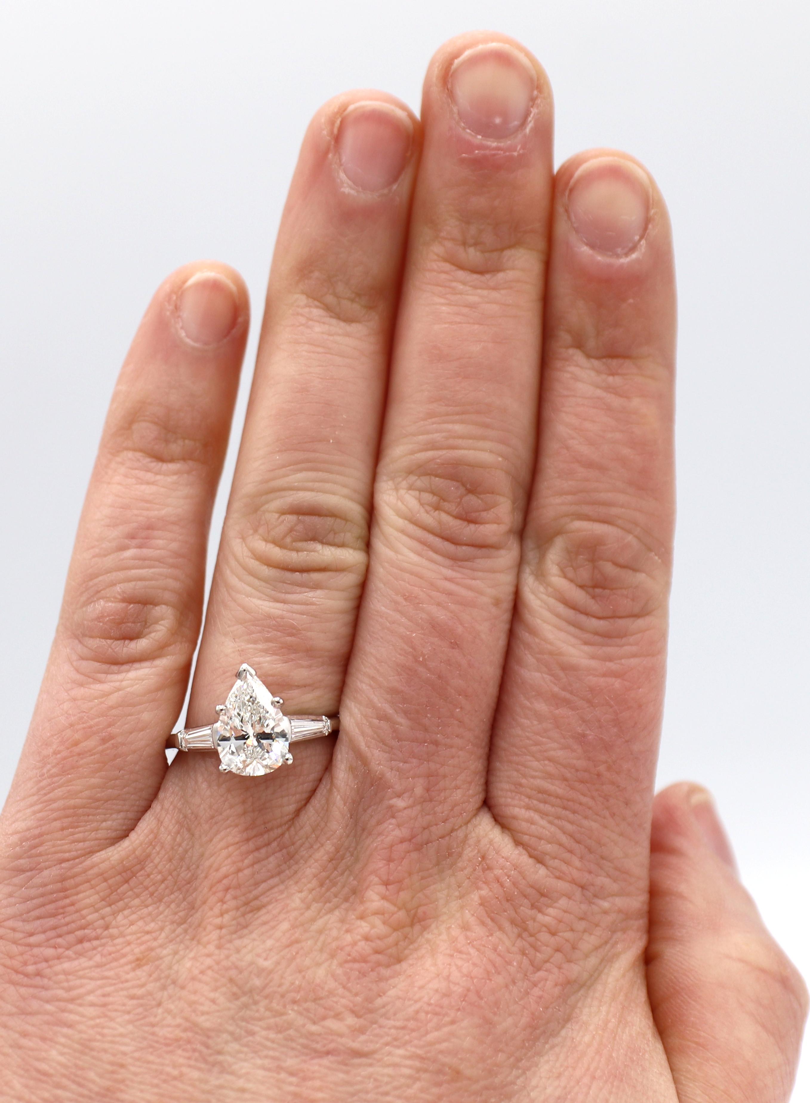 Modern GIA Certified 2.20 Carat Pear Shape G SI1 Platinum Diamond Engagement Ring
