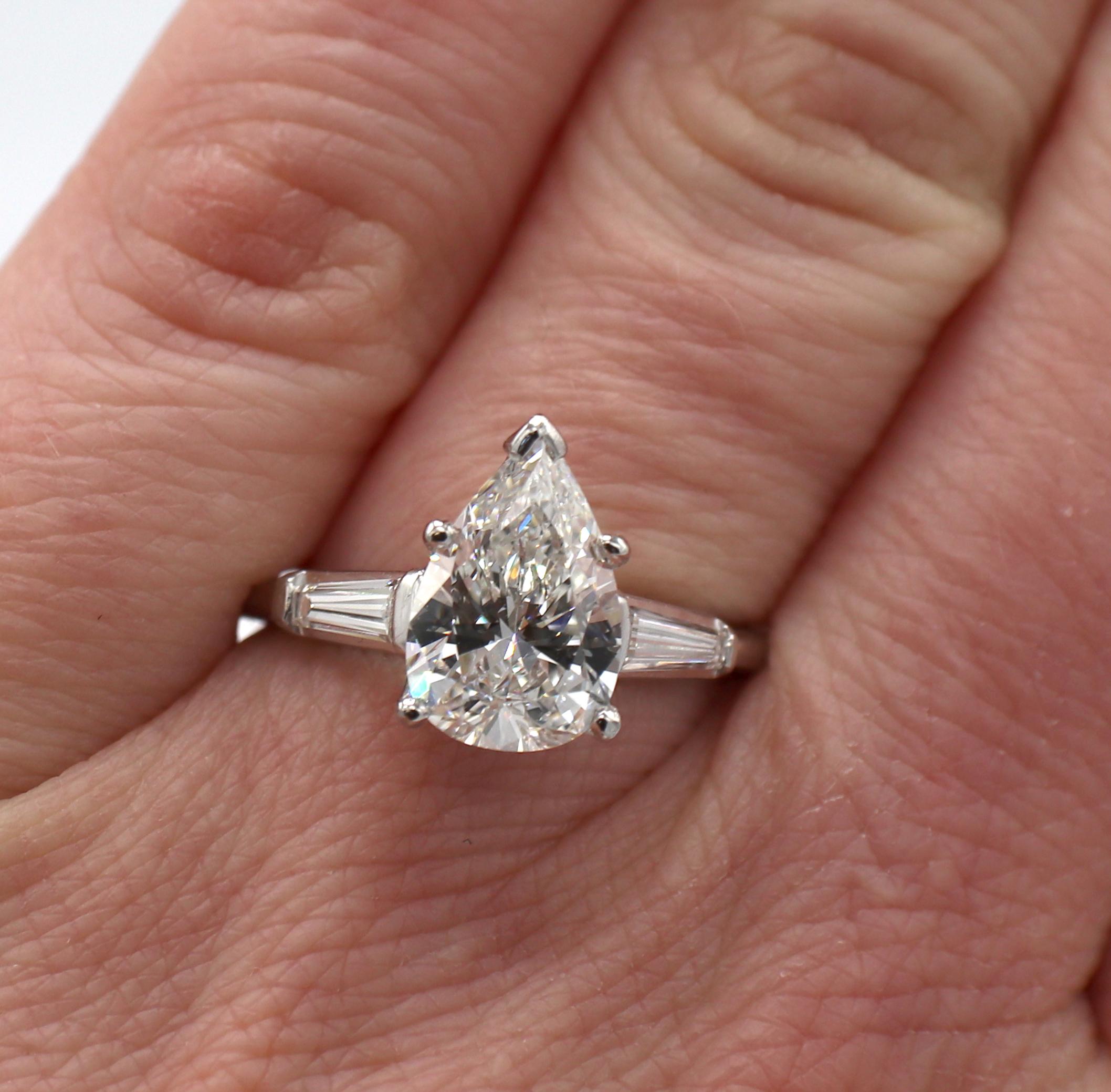 Pear Cut GIA Certified 2.20 Carat Pear Shape G SI1 Platinum Diamond Engagement Ring