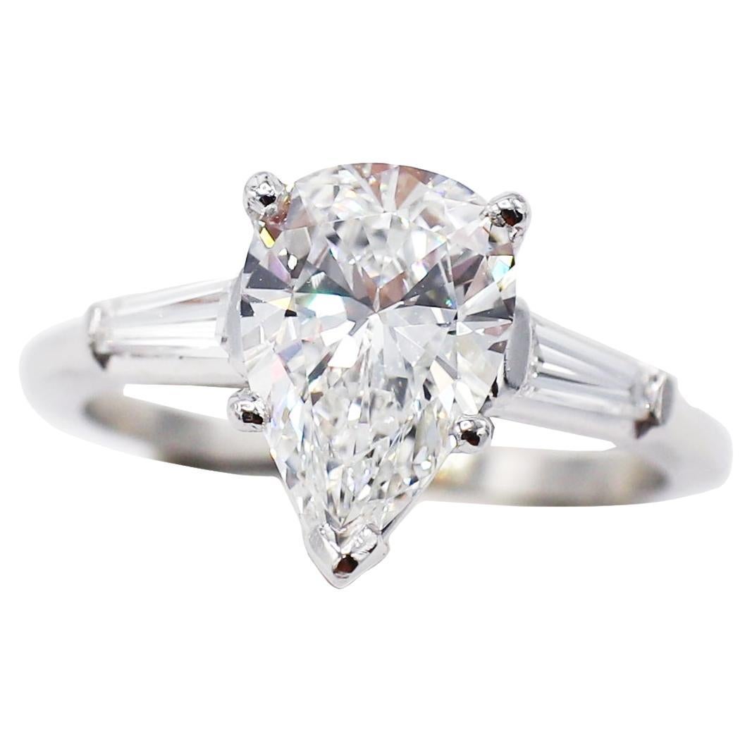 GIA Certified 2.20 Carat Pear Shape G SI1 Platinum Diamond Engagement Ring