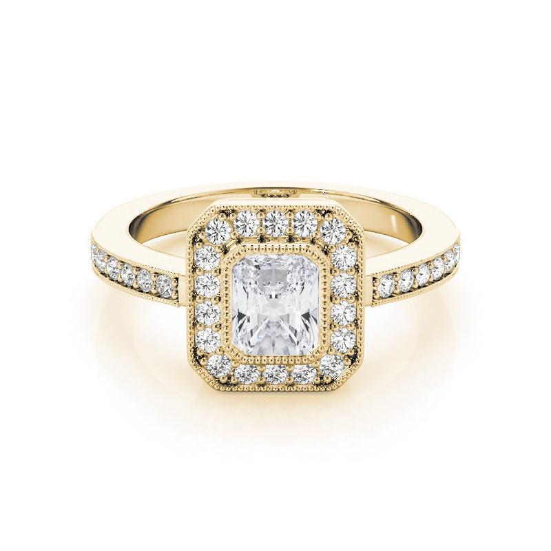 GIA Certified 2.20 Carat Radiant Halo Milgrain 18K Yellow Gold Diamond Ring