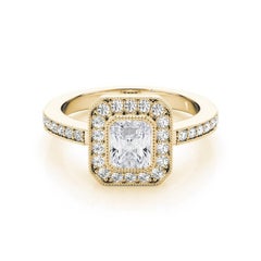 Bague en or jaune 18 carats avec diamant certifié GIA de 2,20 carats en forme de halo rayonnant à grains multiples