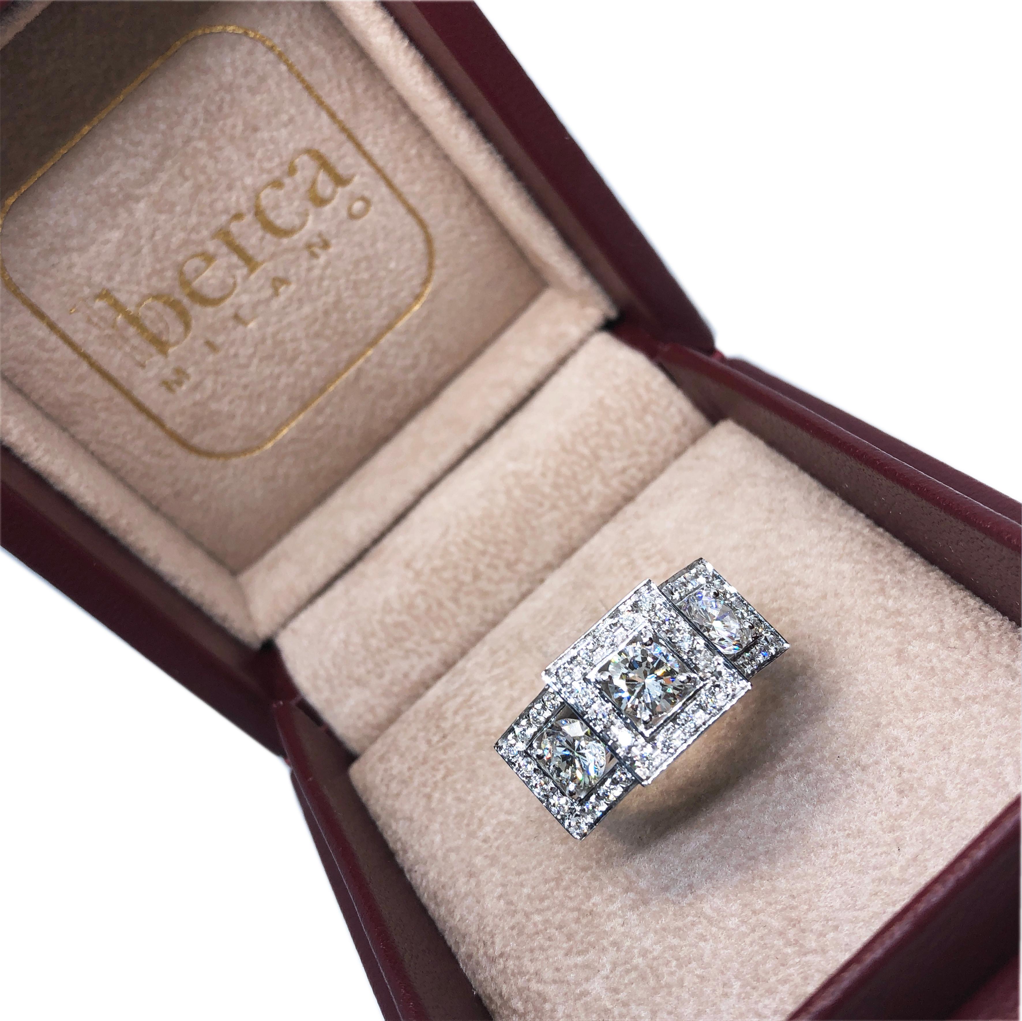 Berca GIA Certified 2.20Kt White Diamond Three-Stone White Diamond Setting Ring For Sale 3