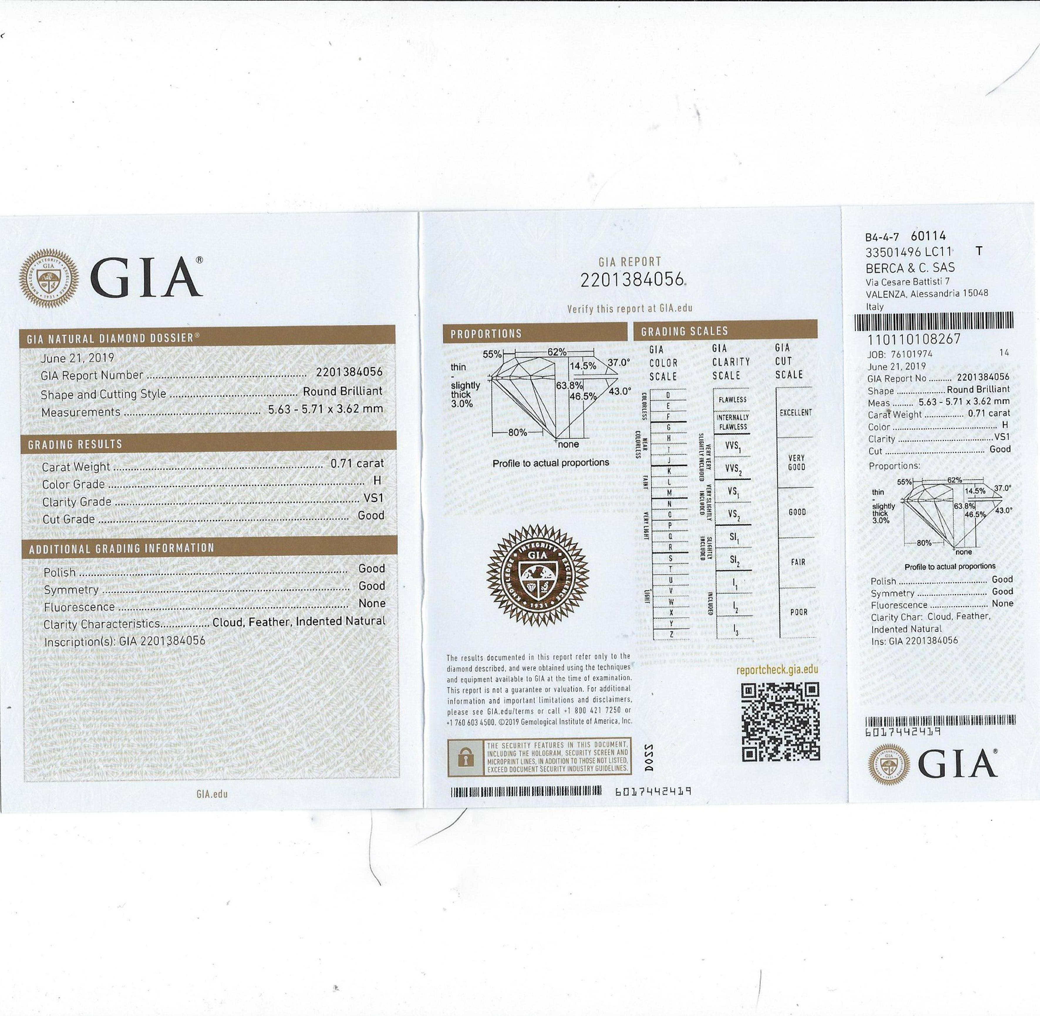Berca GIA Certified 2.20Kt White Diamond Three-Stone White Diamond Setting Ring For Sale 5