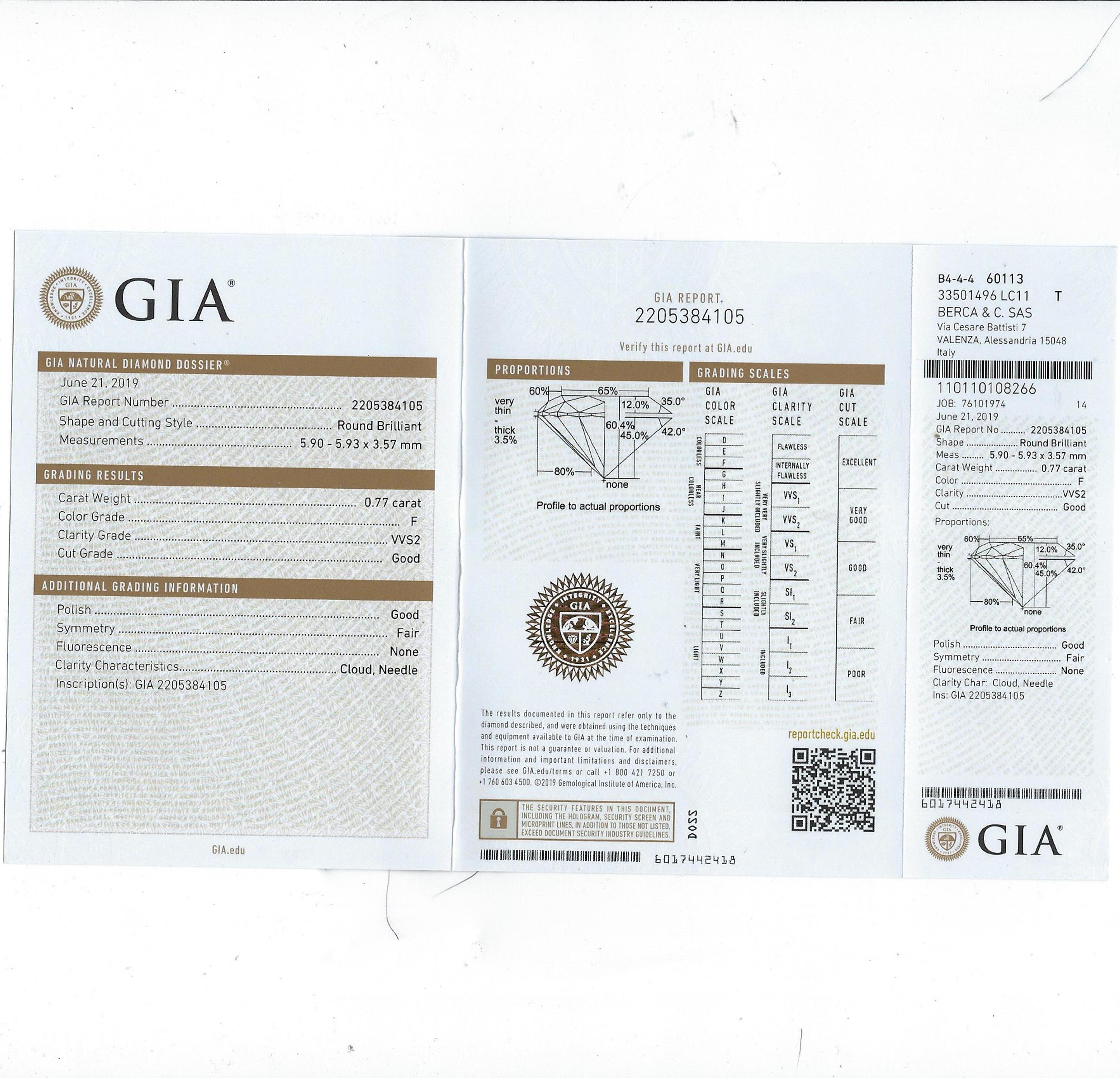 Berca GIA Certified 2.20Kt White Diamond Three-Stone White Diamond Setting Ring For Sale 6