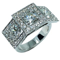 Berca GIA Certified 2.20Kt White Diamond Three-Stone White Diamond Setting Ring