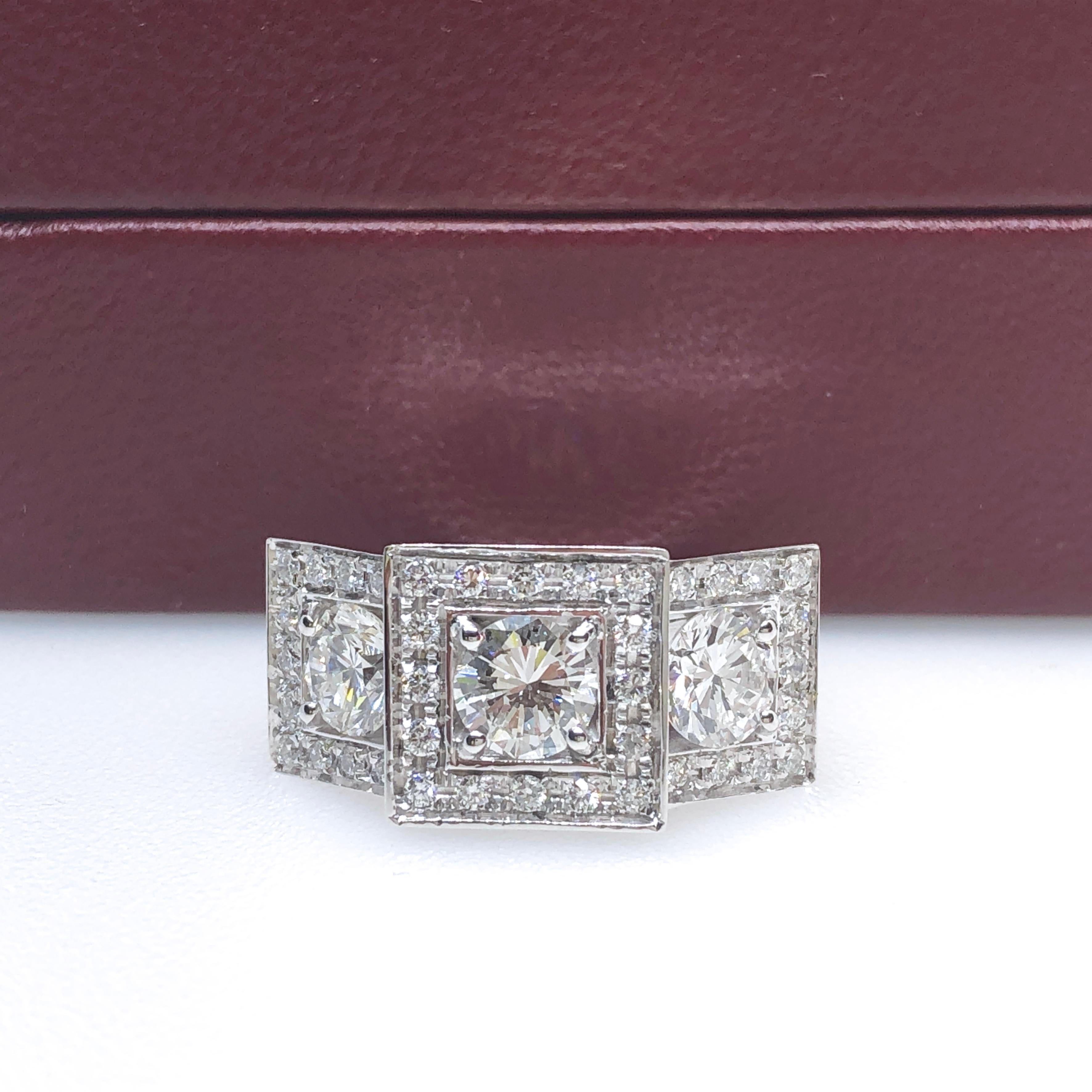 Contemporary Berca GIA Certified 2.20Kt White Diamond Three-Stone White Diamond Setting Ring For Sale