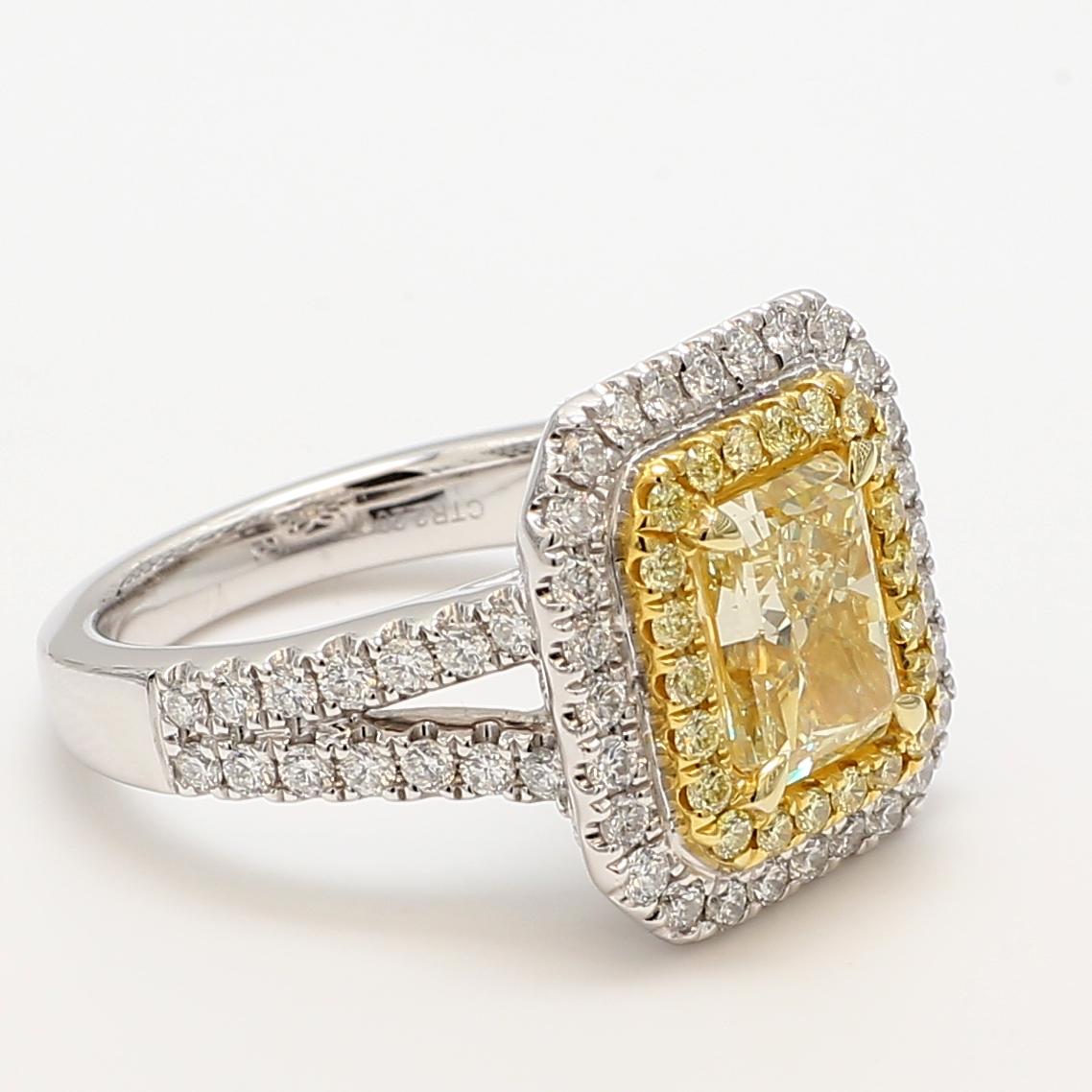 Contemporary GIA Certified 2.20 Carat Yellow Radiant Cut Diamond Halo Ring