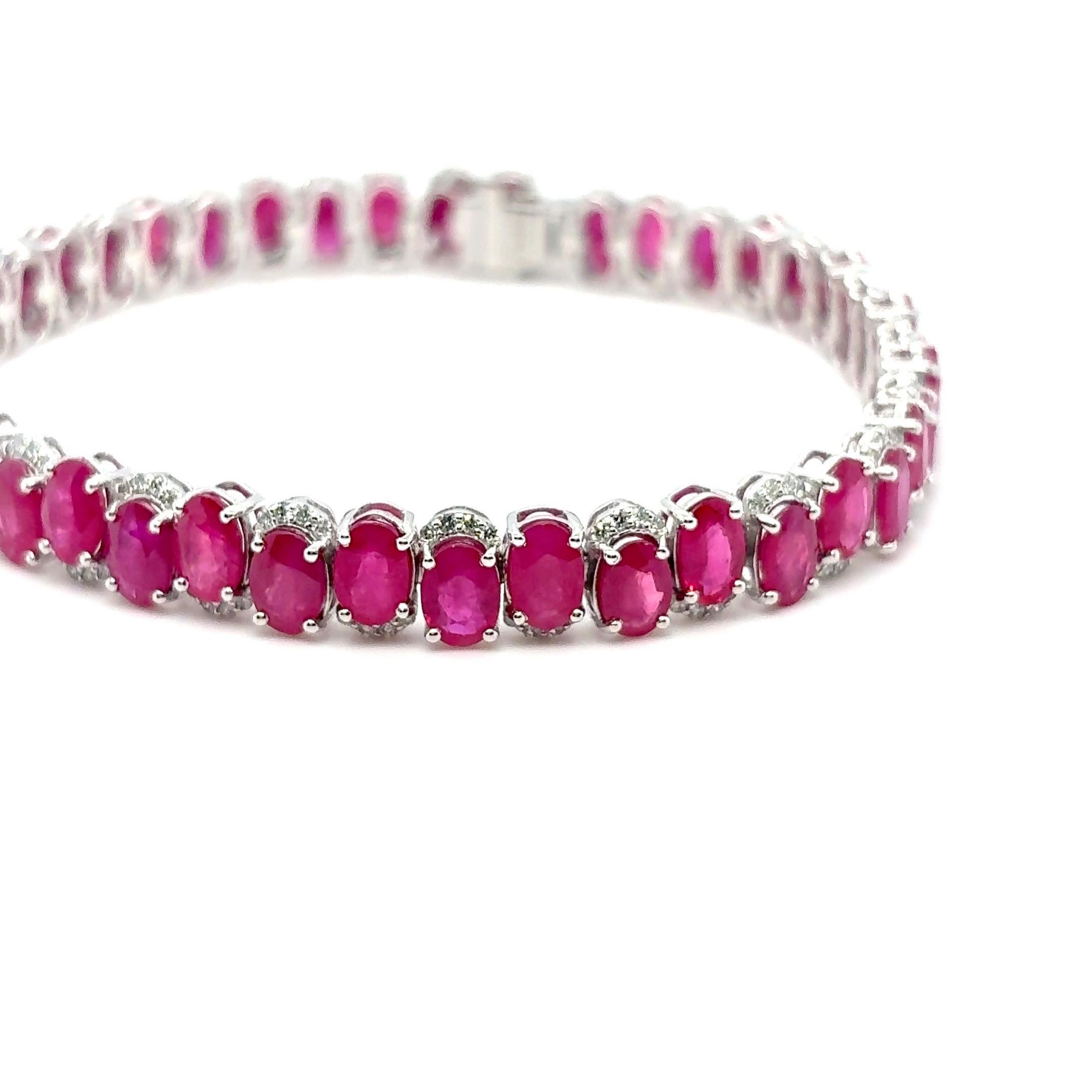 GIA Certified 22.04 Carat Oval Cut Burmese Ruby Diamond Bracelet For Sale 5