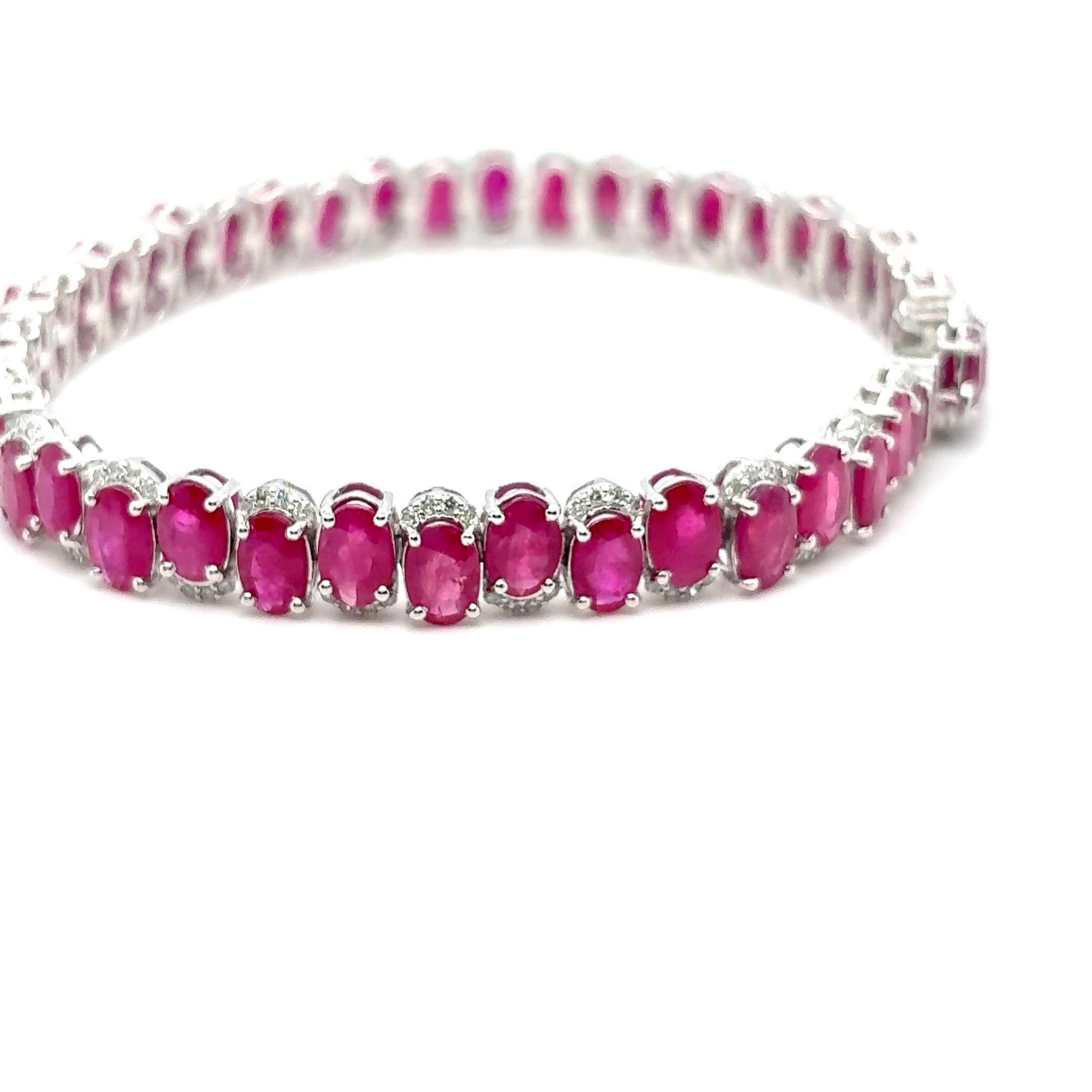 GIA Certified 22.04 Carat Oval Cut Burmese Ruby Diamond Bracelet For Sale 6