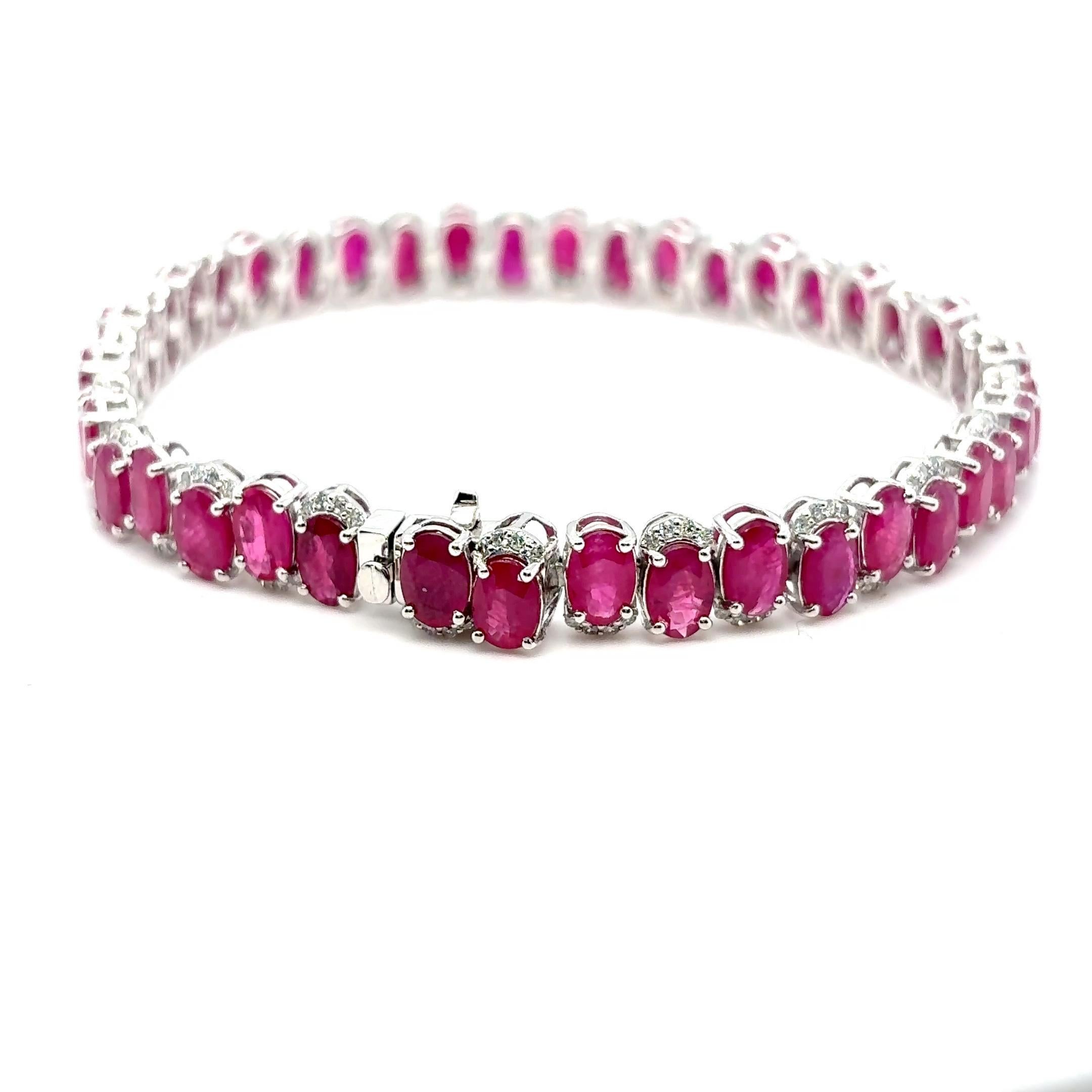 GIA Certified 22.04 Carat Oval Cut Burmese Ruby Diamond Bracelet For Sale 7