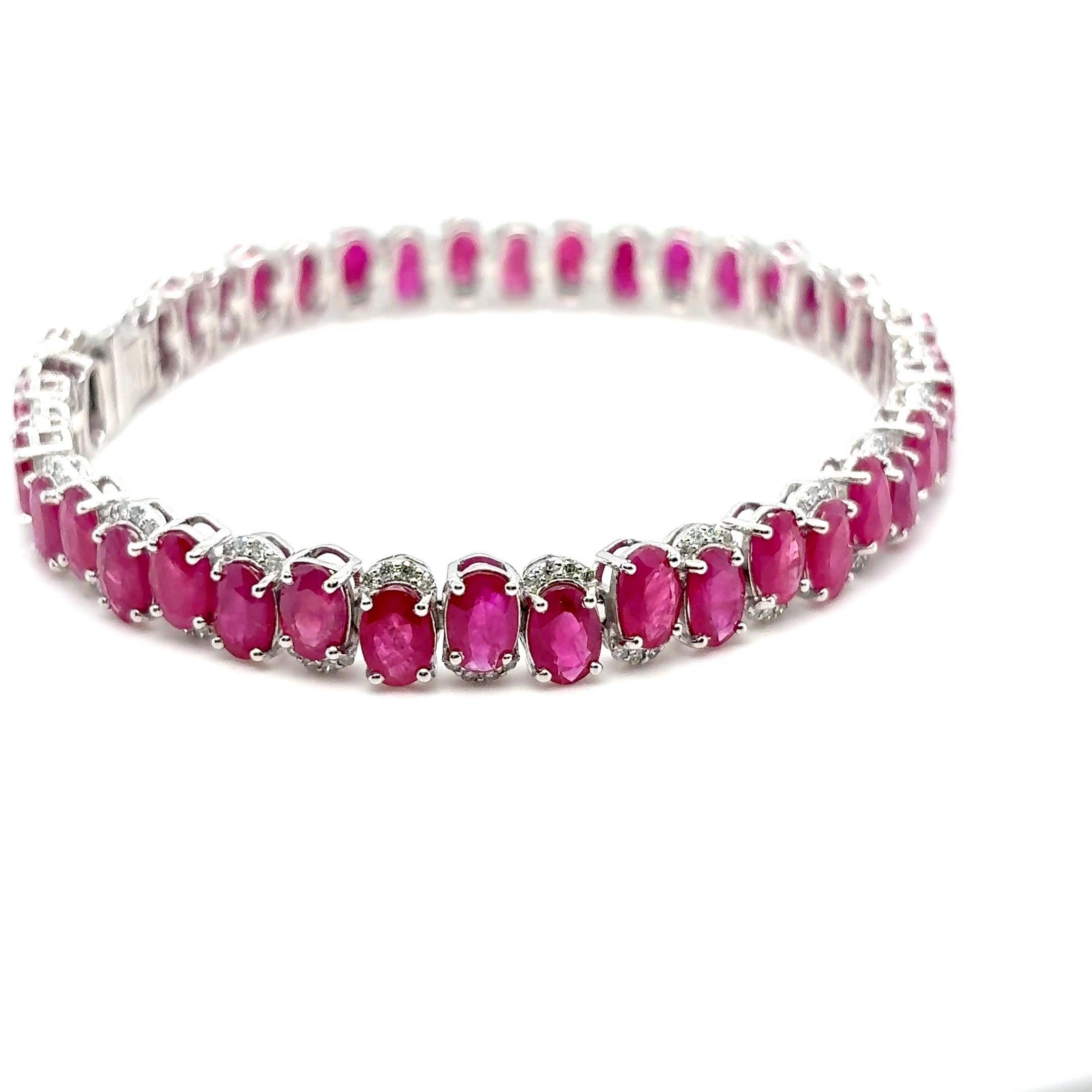 GIA Certified 22.04 Carat Oval Cut Burmese Ruby Diamond Bracelet For Sale 8