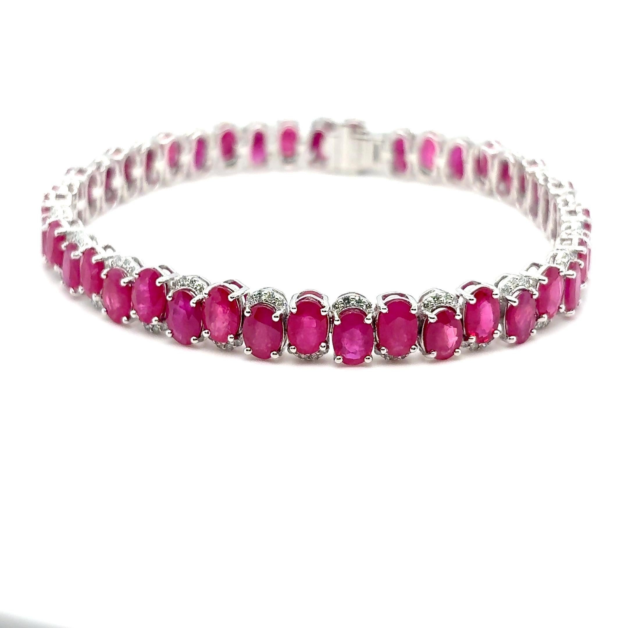 GIA Certified 22.04 Carat Oval Cut Burmese Ruby Diamond Bracelet For Sale 9