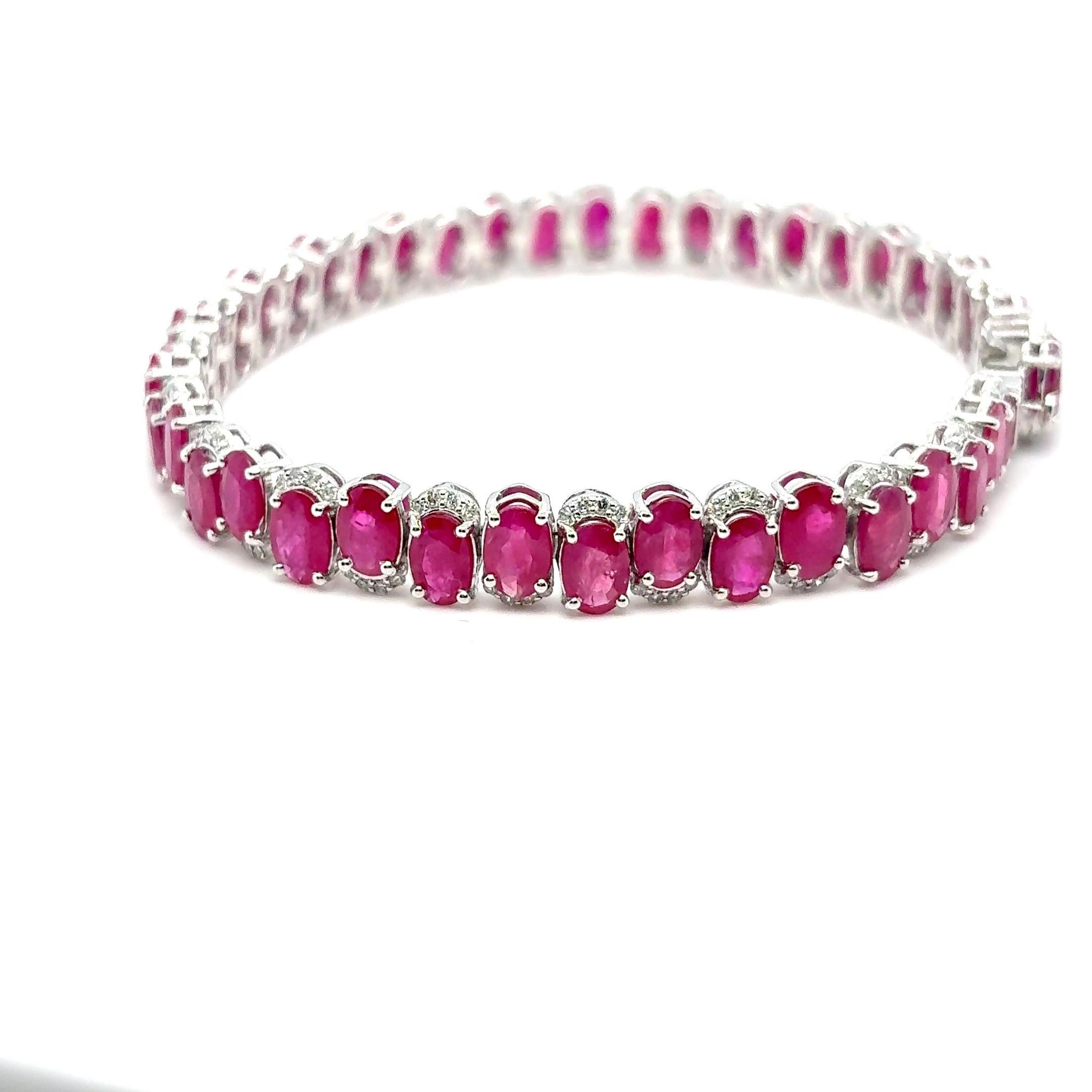 GIA Certified 22.04 Carat Oval Cut Burmese Ruby Diamond Bracelet For Sale 10