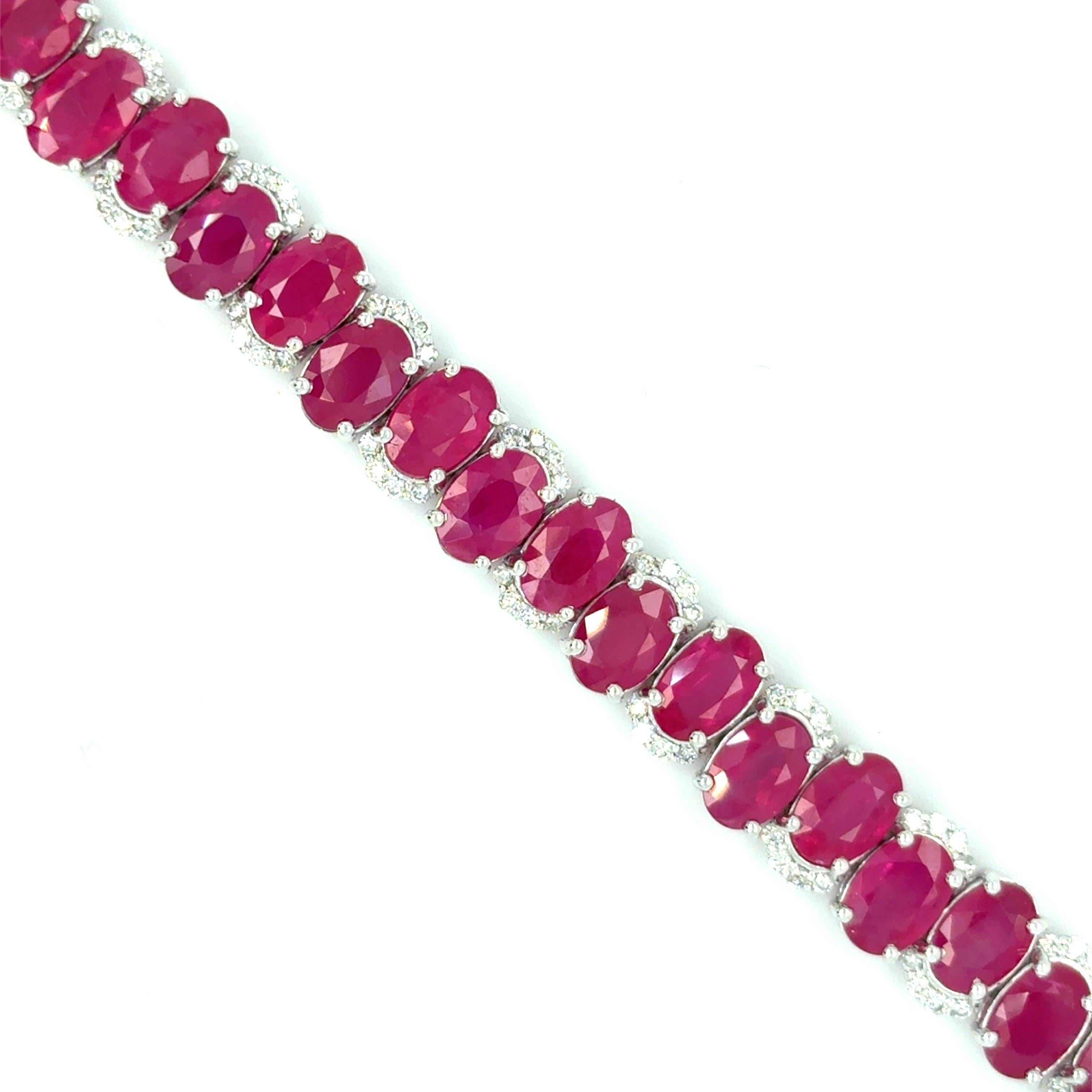 GIA Certified 22.04 Carat Oval Cut Burmese Ruby Diamond Bracelet For Sale 11