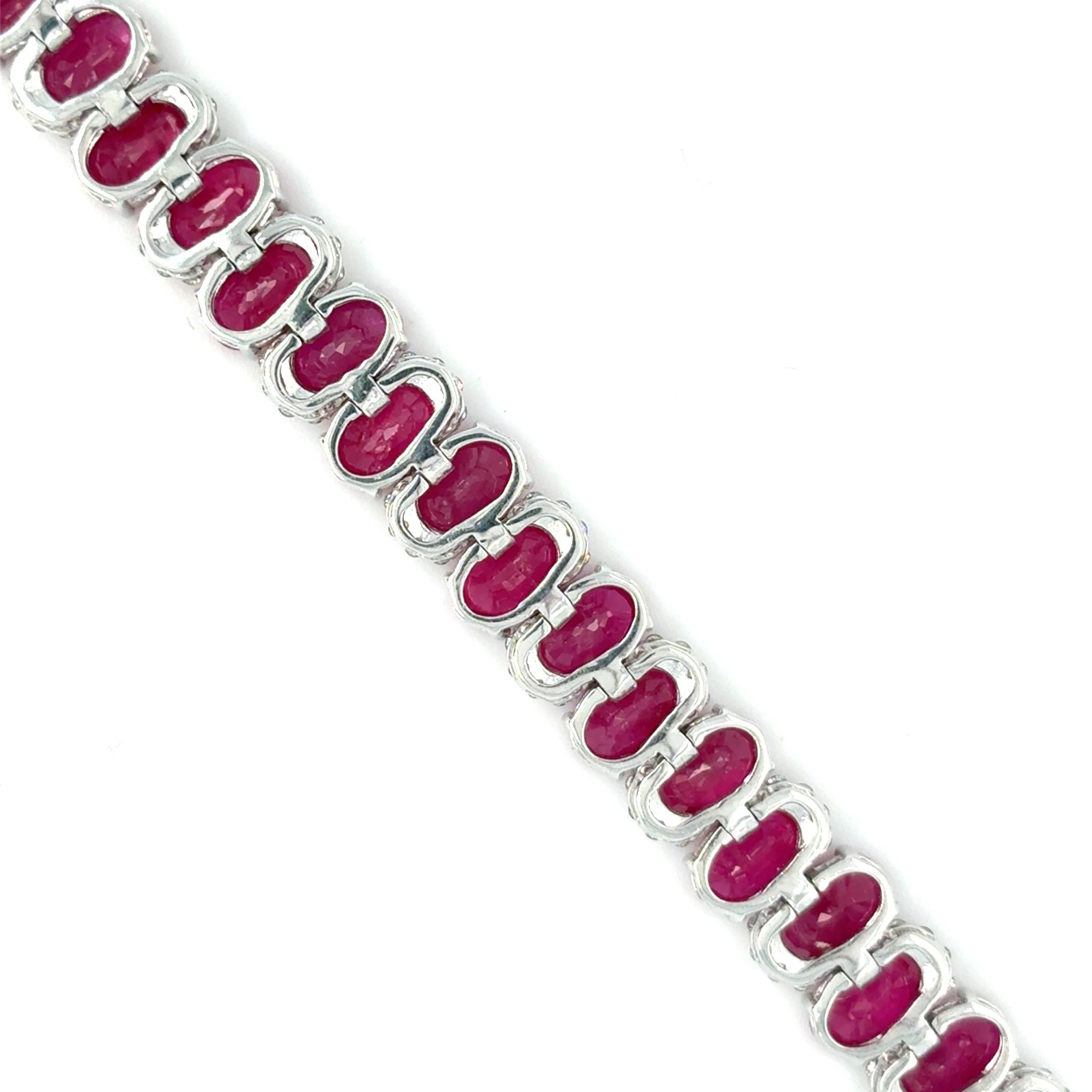GIA Certified 22.04 Carat Oval Cut Burmese Ruby Diamond Bracelet For Sale 12