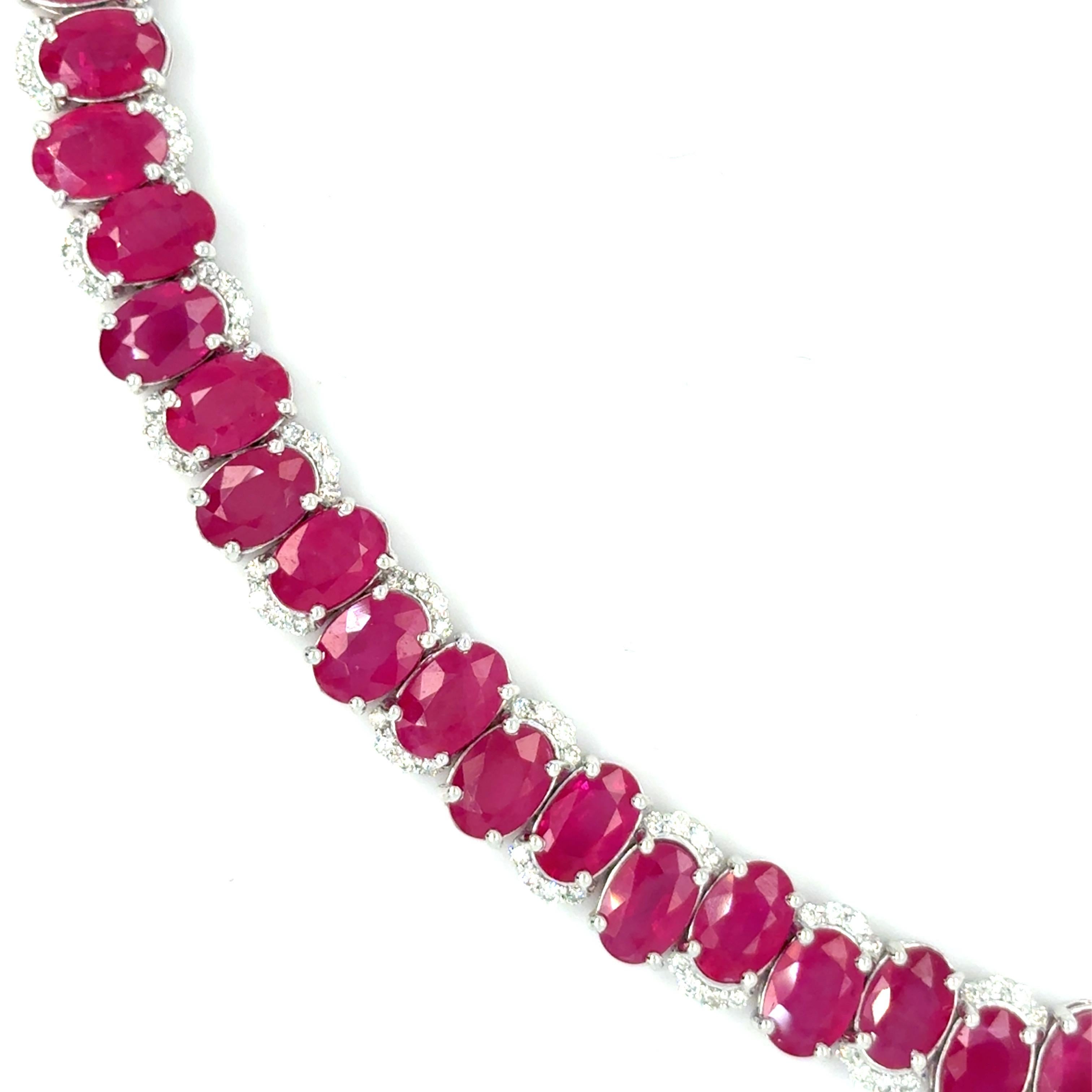 GIA Certified 22.04 Carat Oval Cut Burmese Ruby Diamond Bracelet For Sale 13