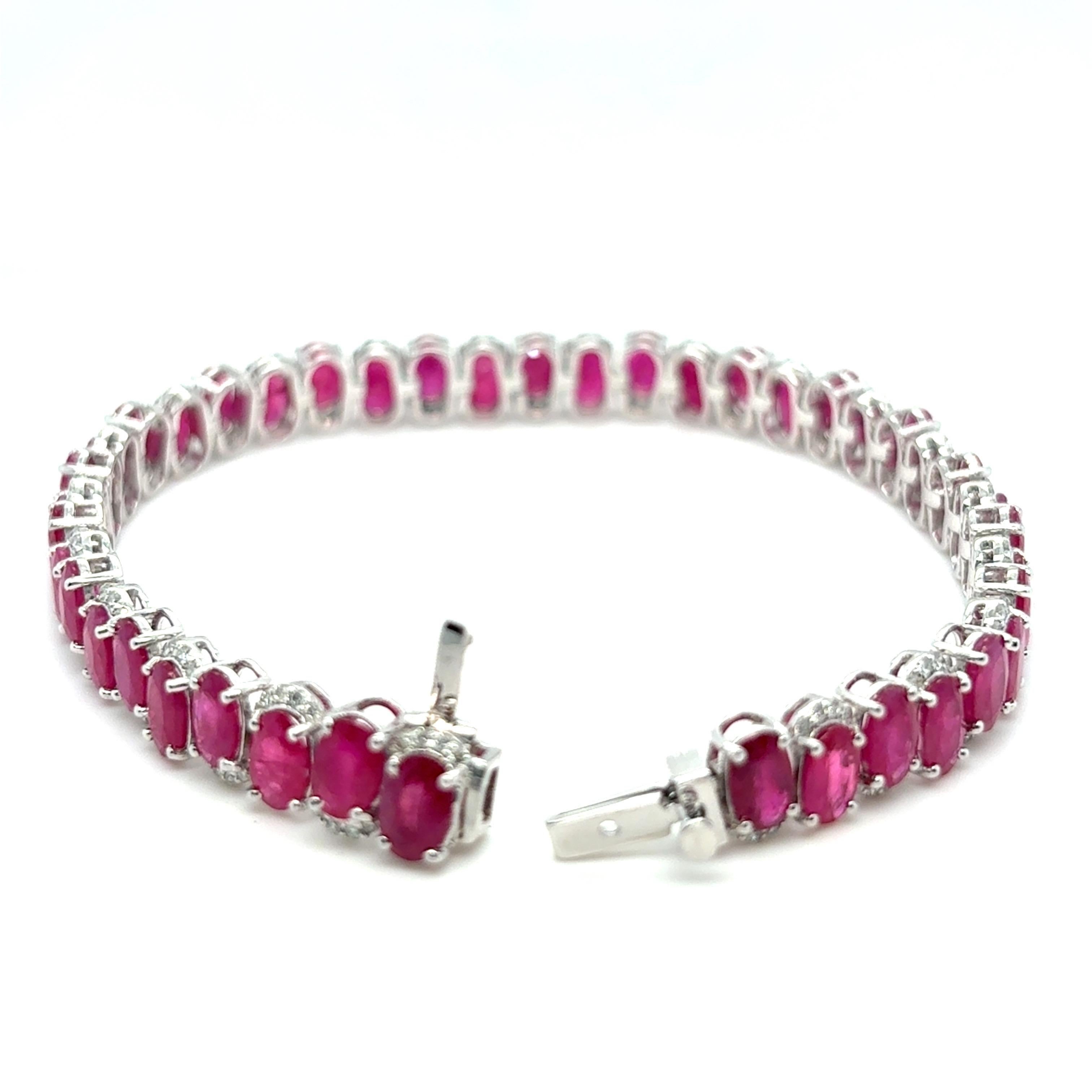GIA Certified 22.04 Carat Oval Cut Burmese Ruby Diamond Bracelet For Sale 14