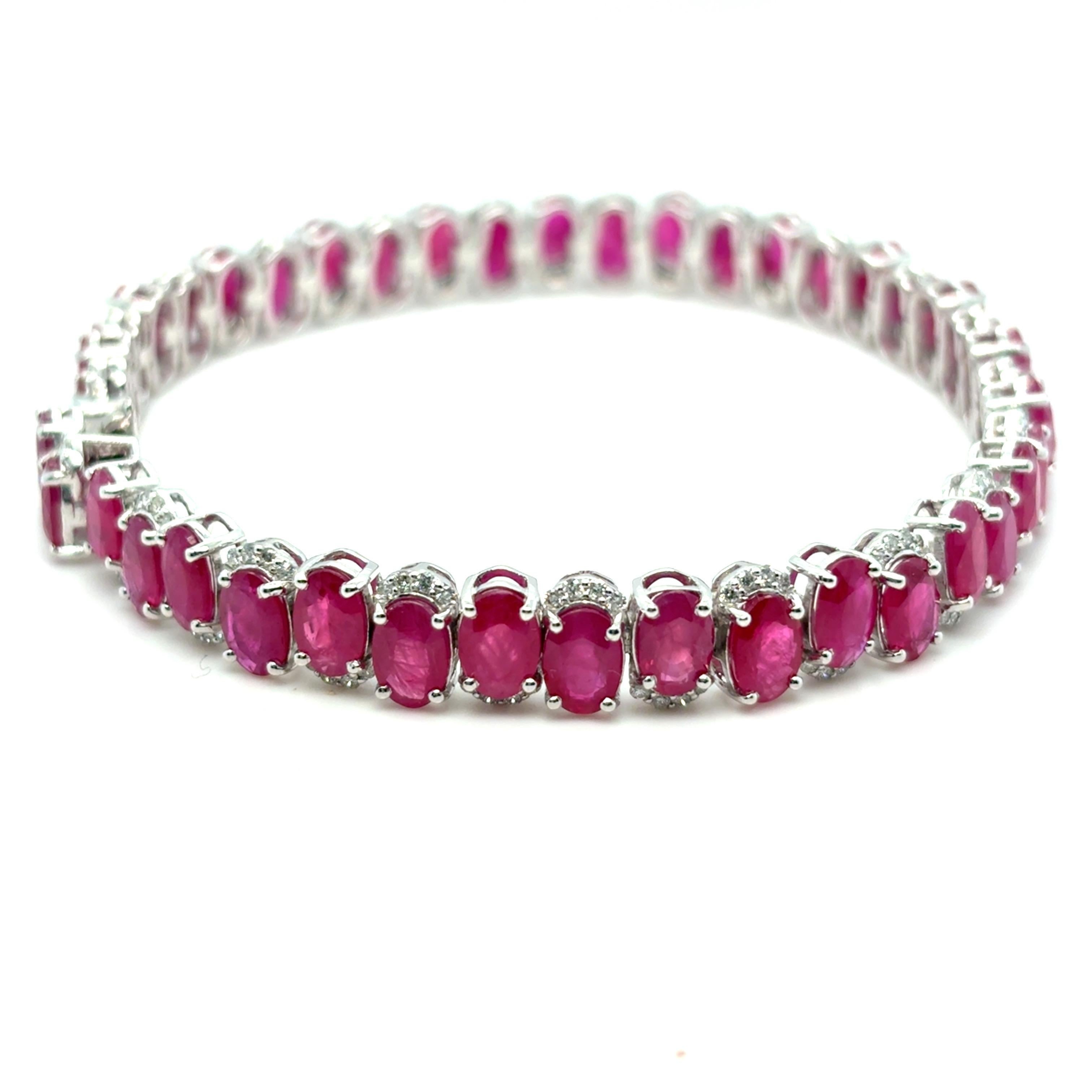 Artisan GIA Certified 22.04 Carat Oval Cut Burmese Ruby Diamond Bracelet For Sale