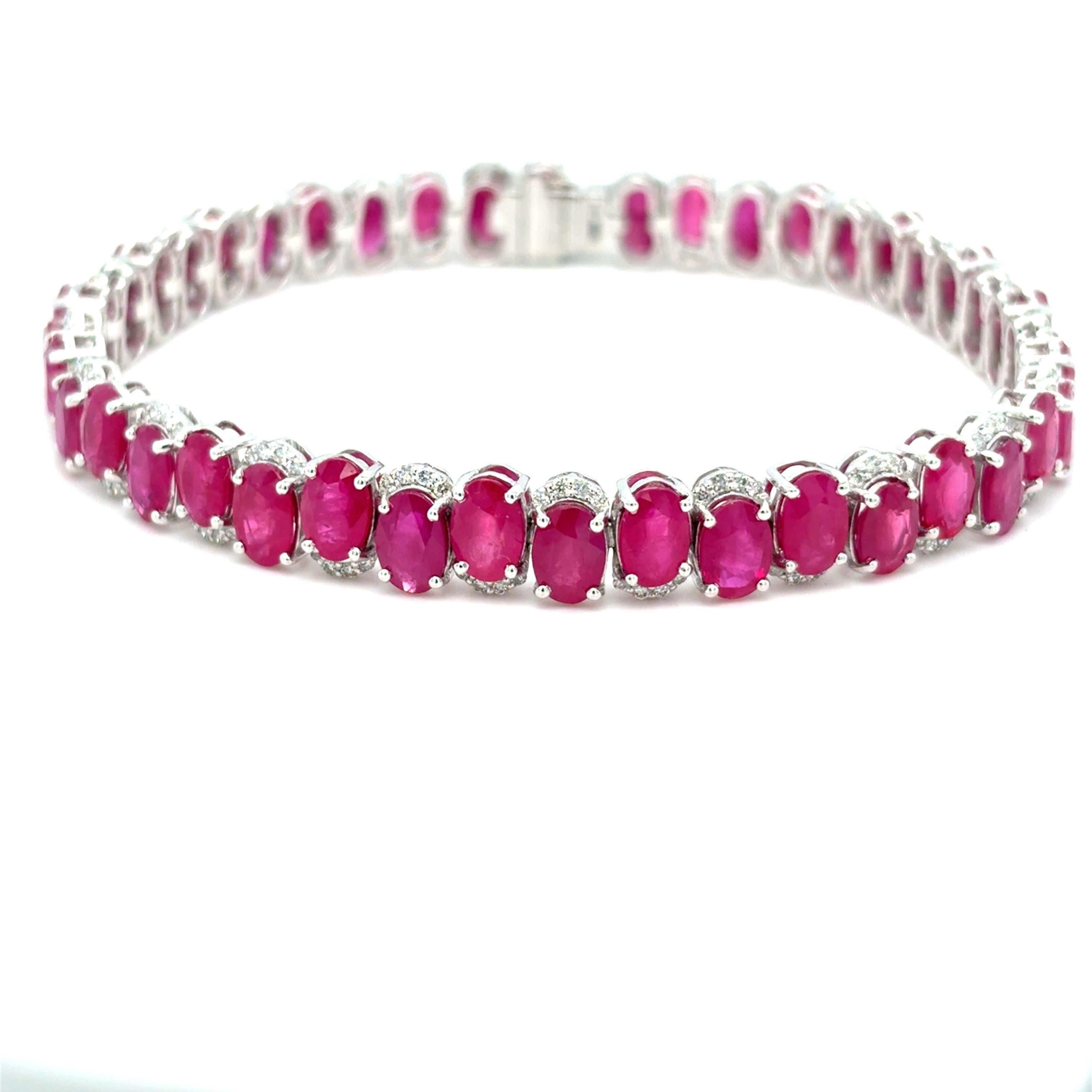 GIA Certified 22.04 Carat Oval Cut Burmese Ruby Diamond Bracelet In New Condition For Sale In Trumbull, CT